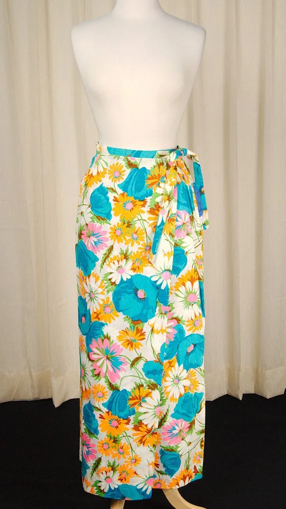 1960s Neon Floral Maxi Skirt