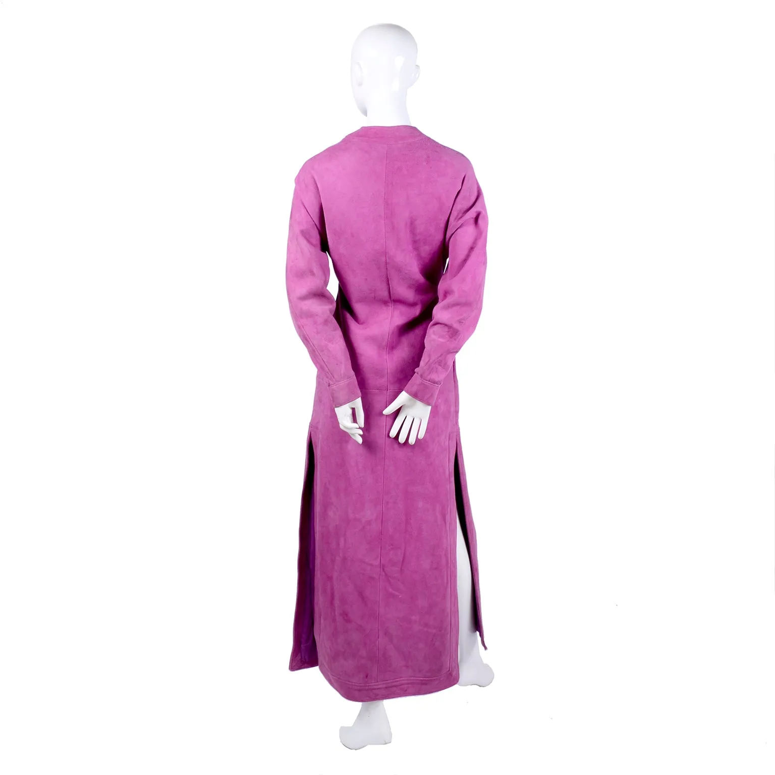 1980s Adolfo Vintage Pink Suede Leather Dress or Coat Dress