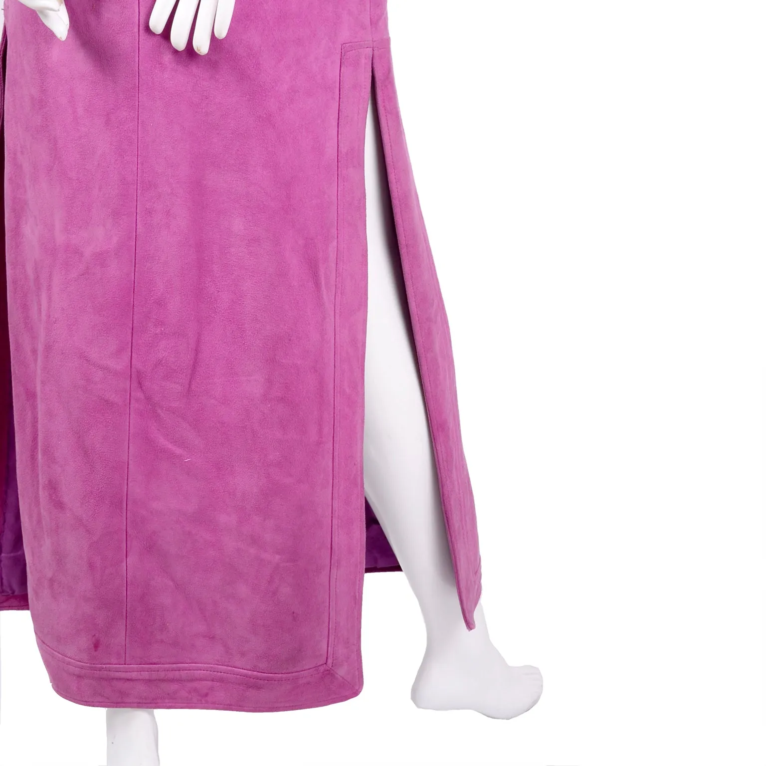 1980s Adolfo Vintage Pink Suede Leather Dress or Coat Dress