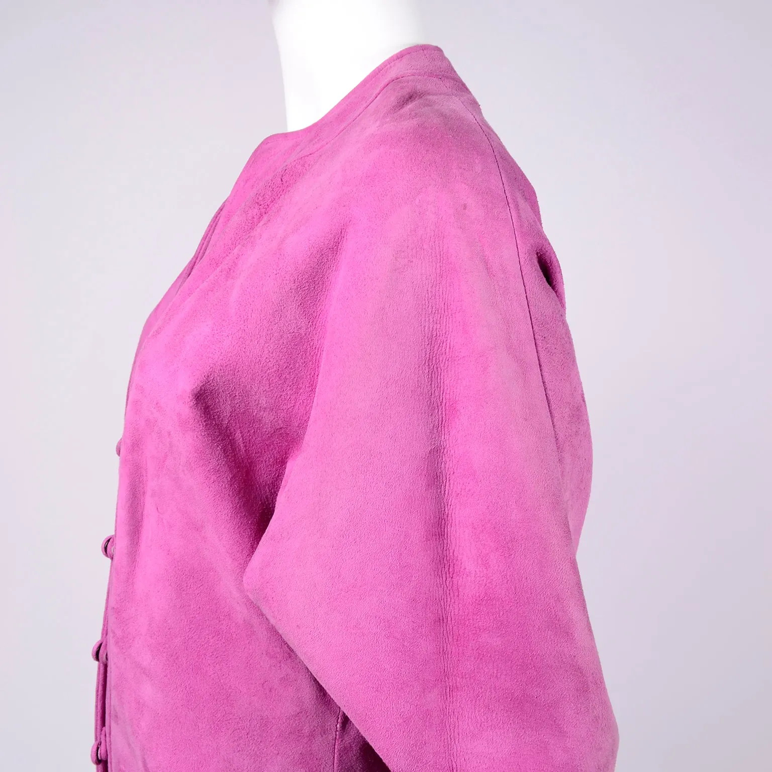 1980s Adolfo Vintage Pink Suede Leather Dress or Coat Dress