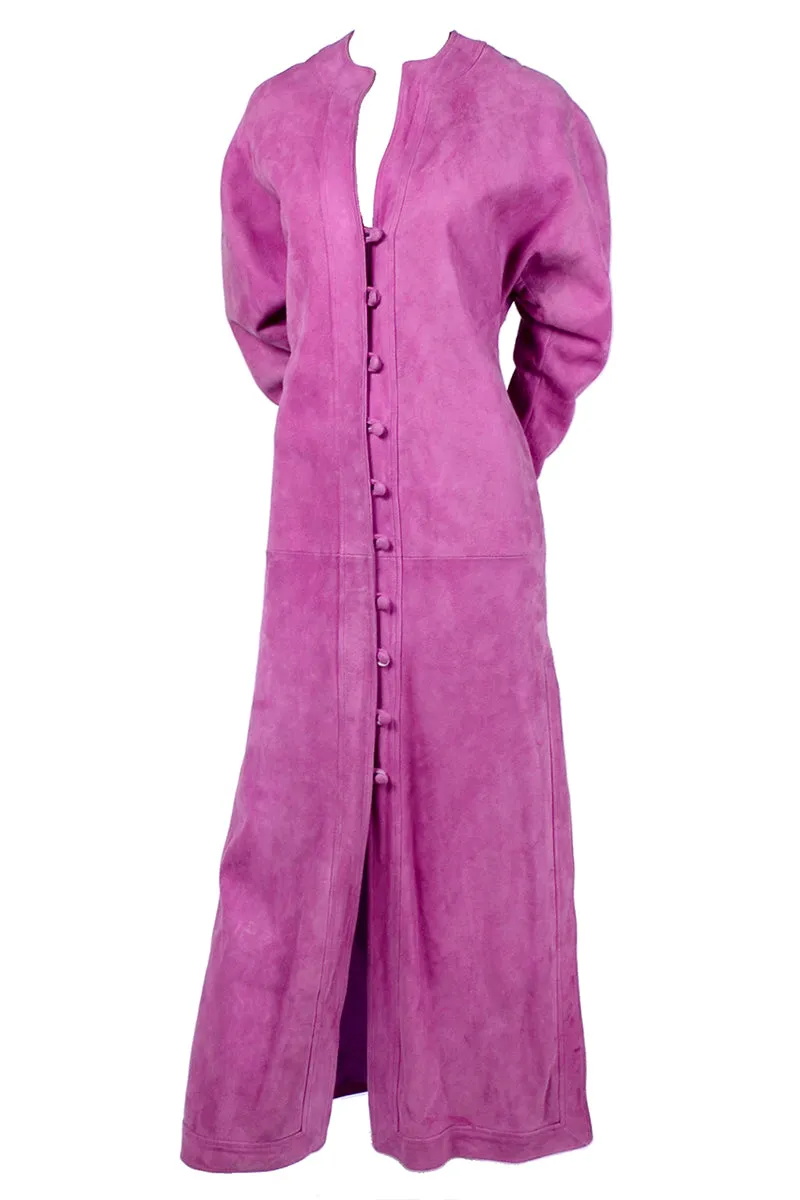 1980s Adolfo Vintage Pink Suede Leather Dress or Coat Dress