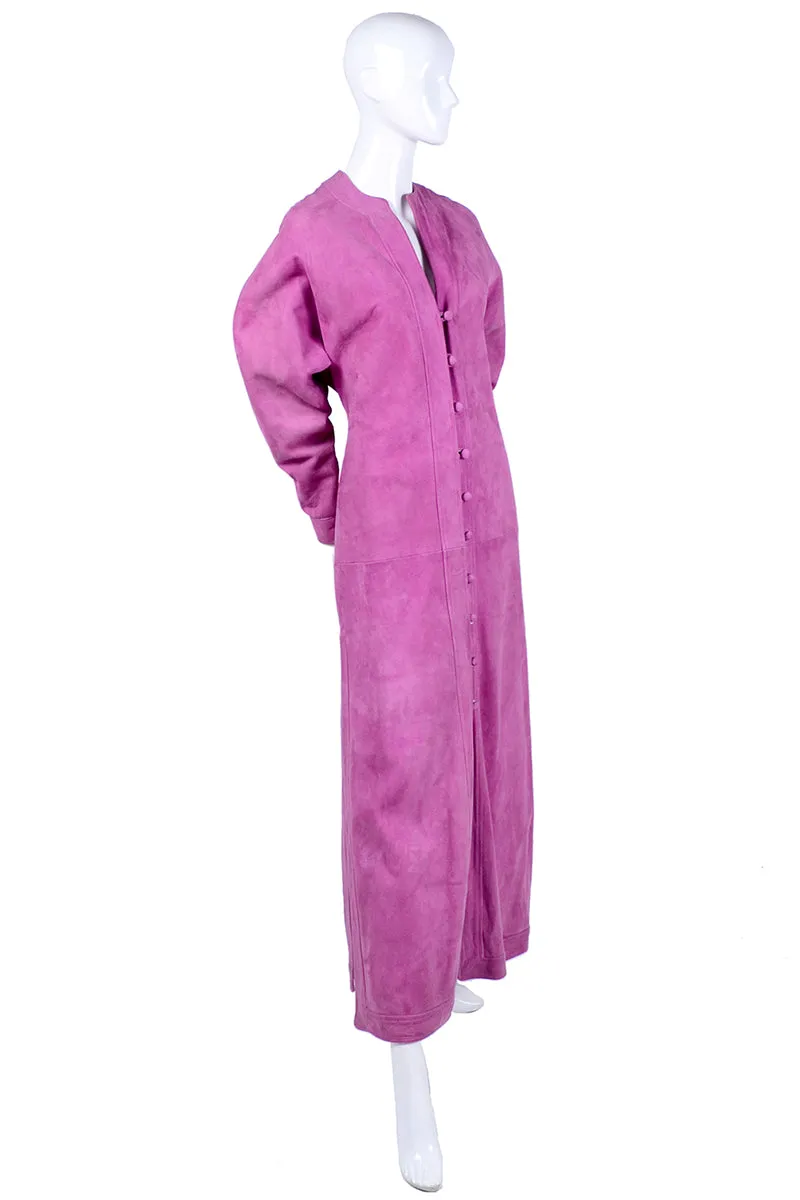 1980s Adolfo Vintage Pink Suede Leather Dress or Coat Dress