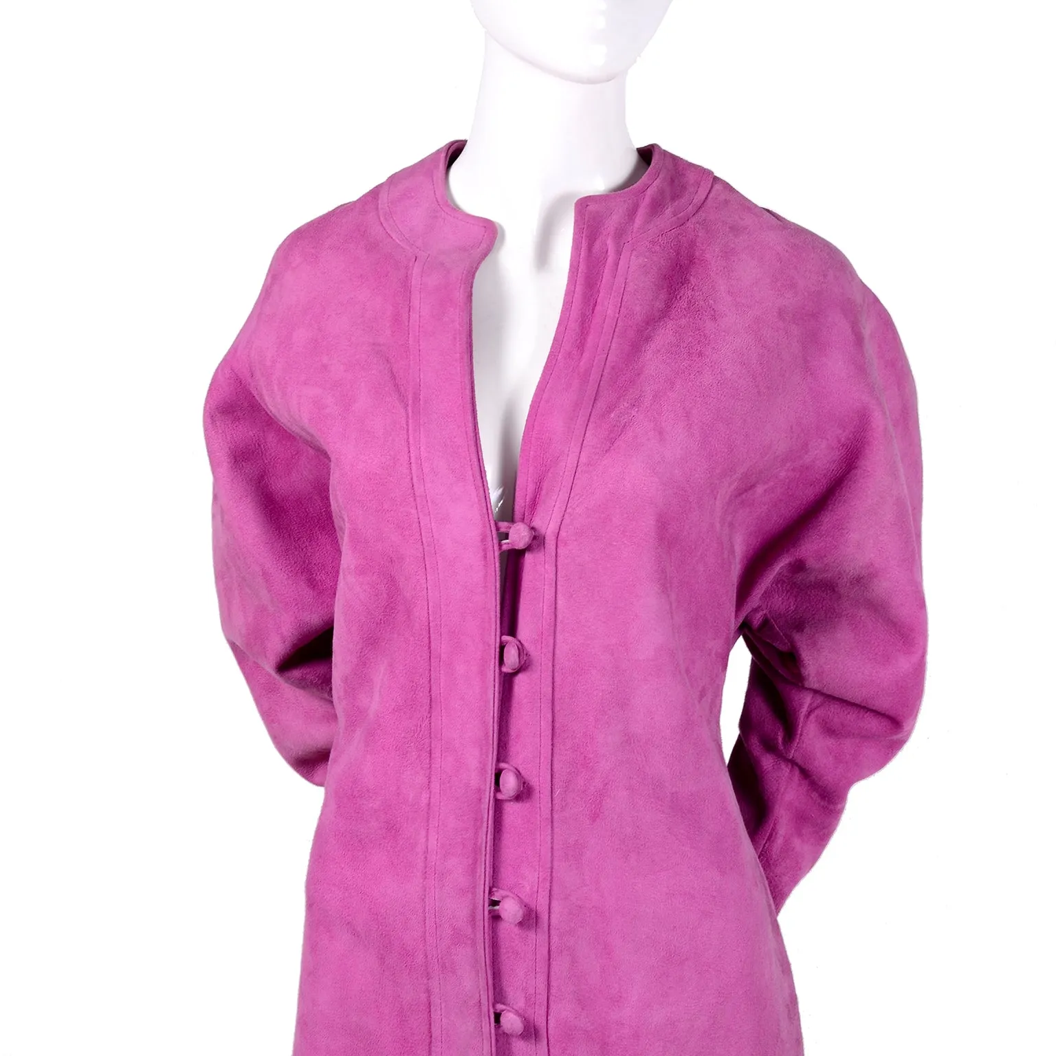 1980s Adolfo Vintage Pink Suede Leather Dress or Coat Dress