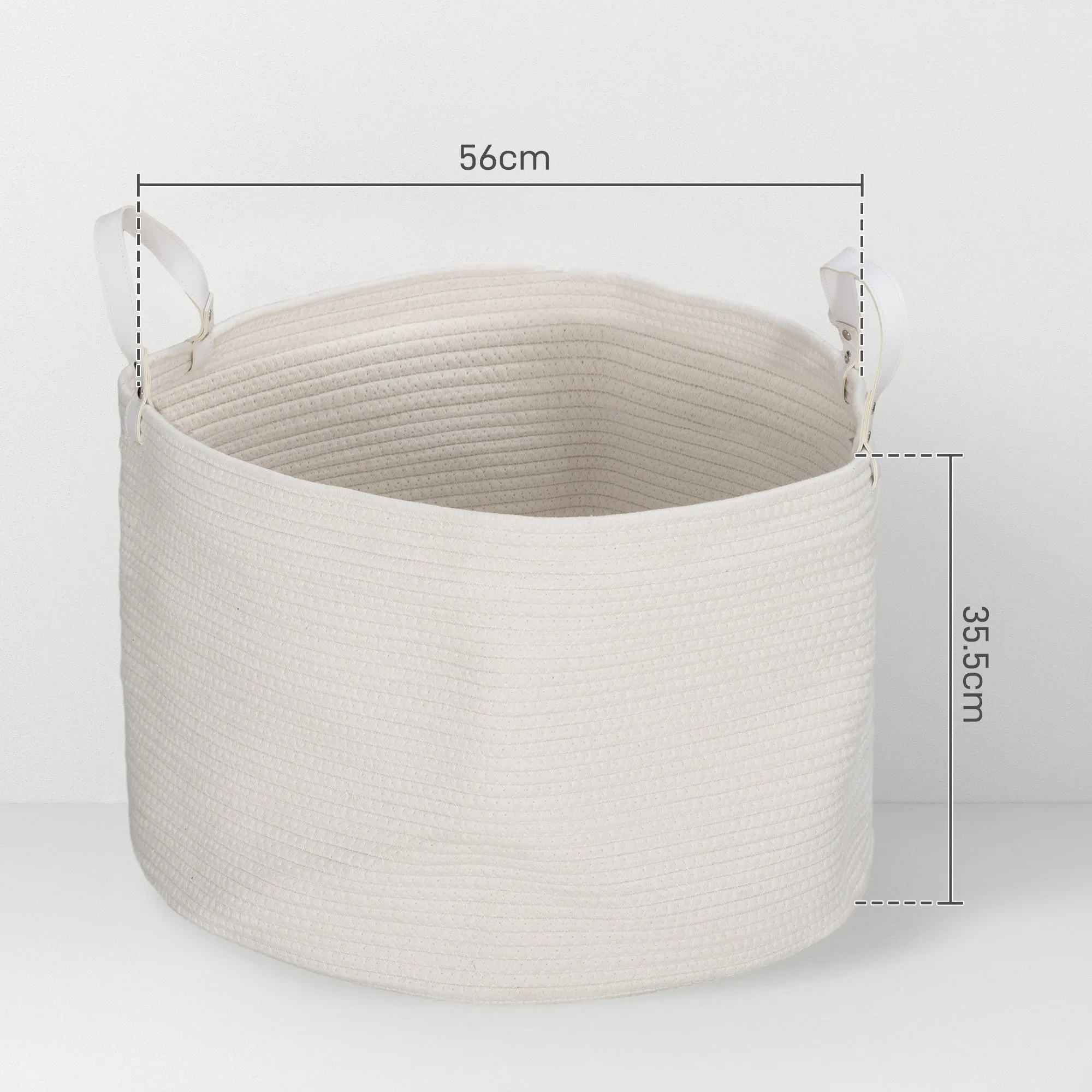 88L Cotton Rope Laundry Basket with Handles for Pillows Clothes Cream