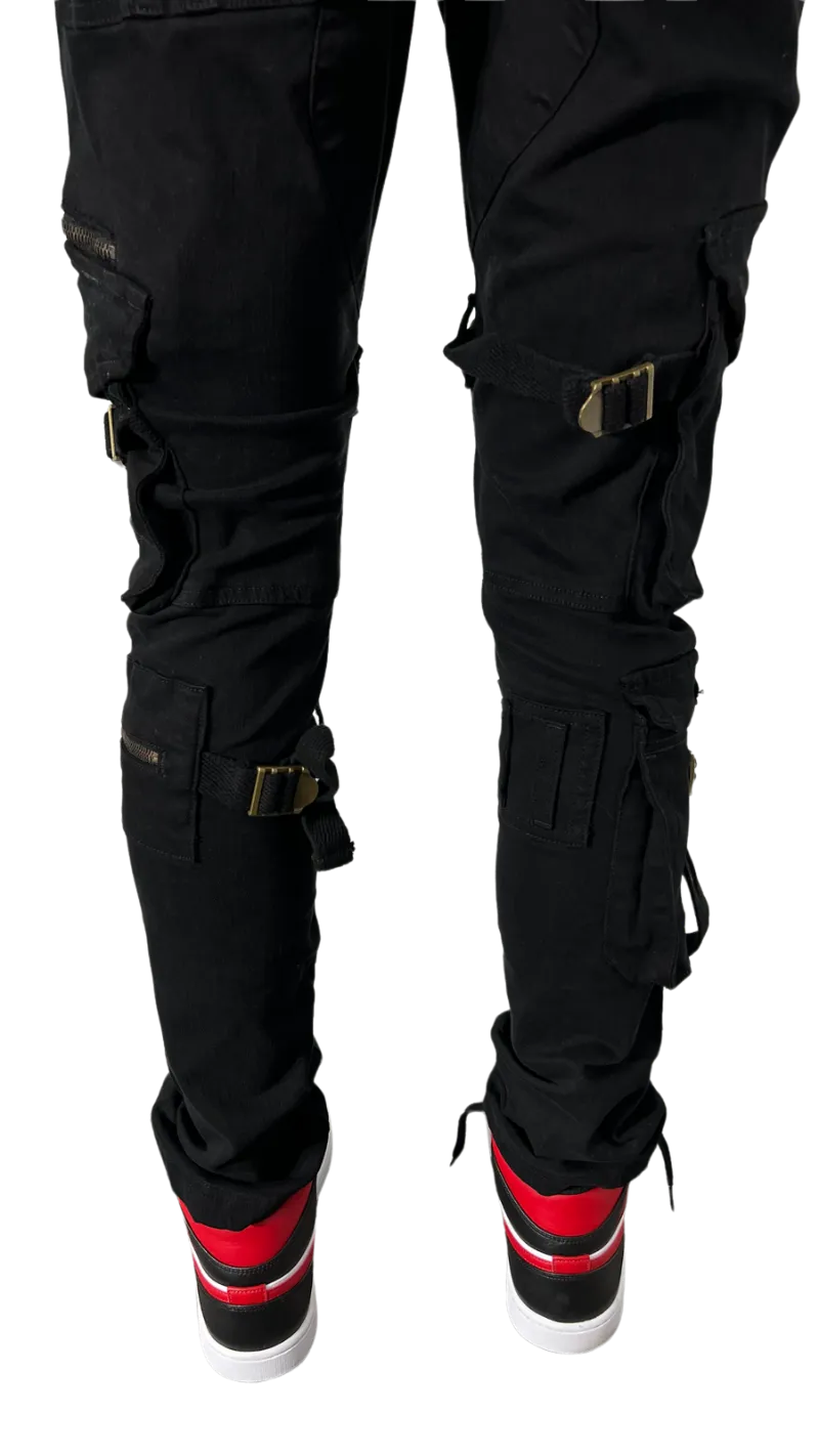 ACCESS APPAREL Men's Black Cargo Jeans with pockets Slim-Fit