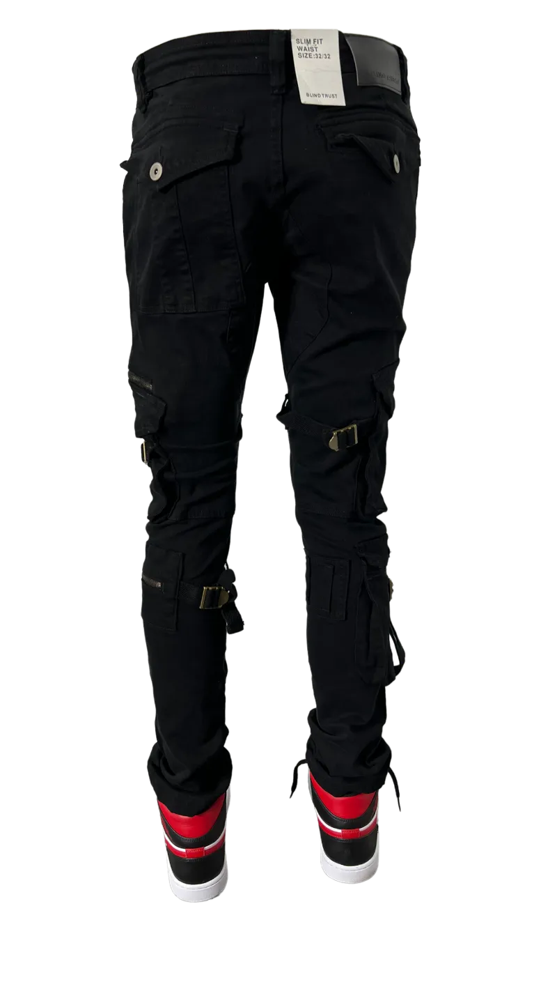 ACCESS APPAREL Men's Black Cargo Jeans with pockets Slim-Fit