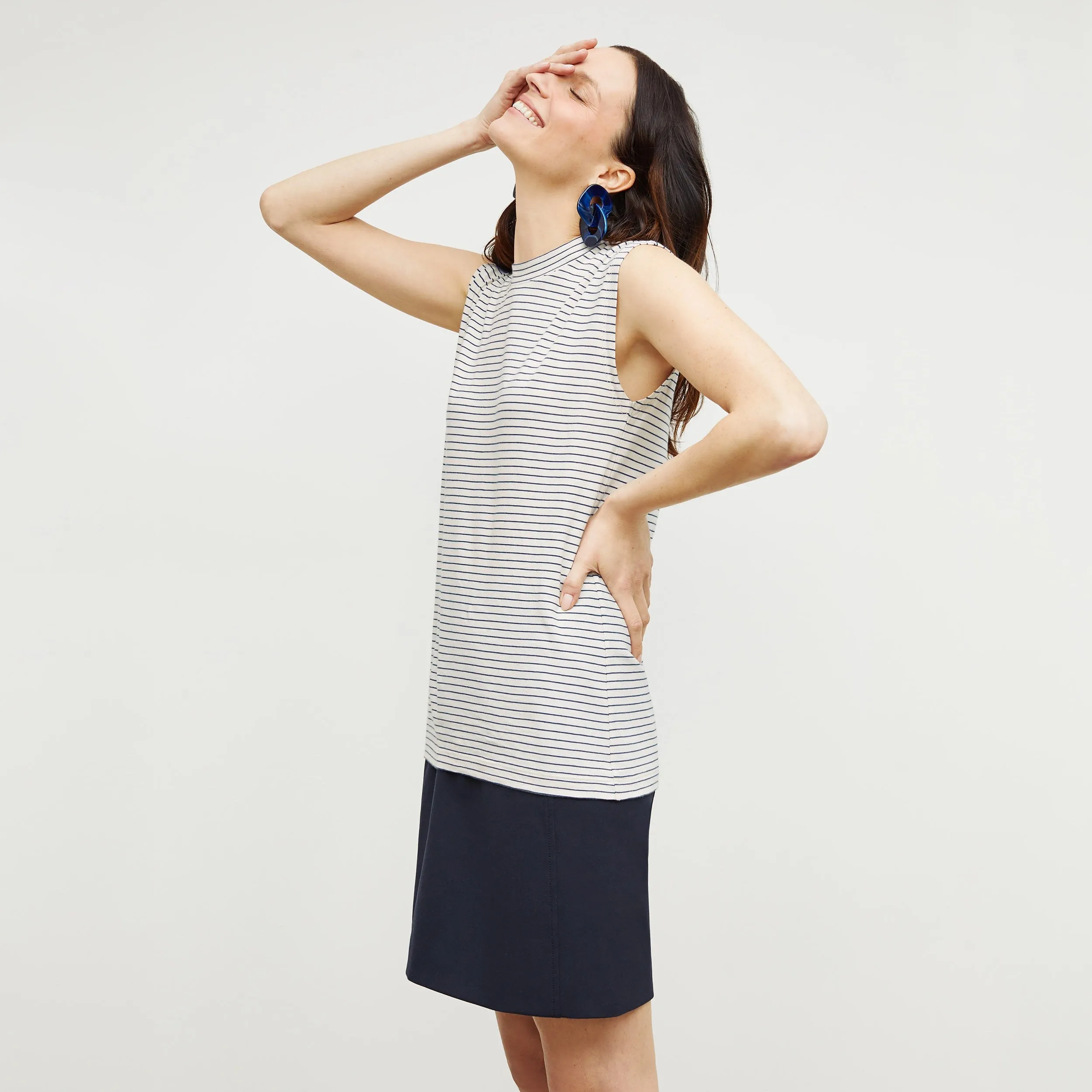 Alina T-Shirt - Thin Striped Pima Cotton :: Ivory / Coastline