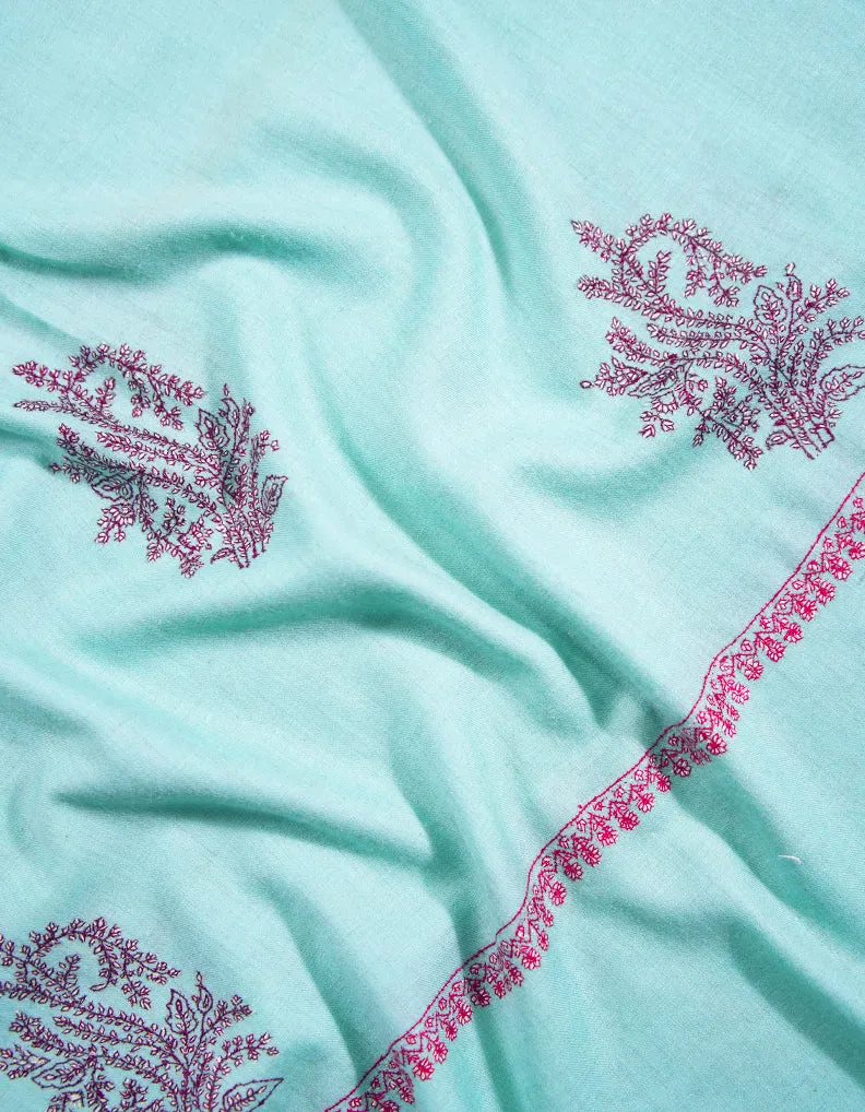 aquamarine butis embroidery pashmina shawl 8843