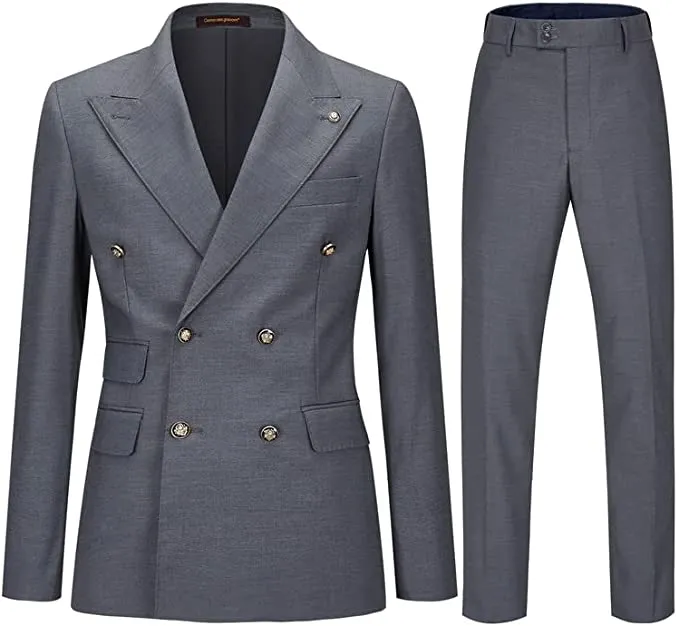 Atwood Simple Gray Double Breasted Peaked Lapel Business Suit