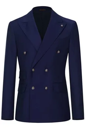 Augus Latest Navy Blue Peak Lapel Double-Breasted Business Suit