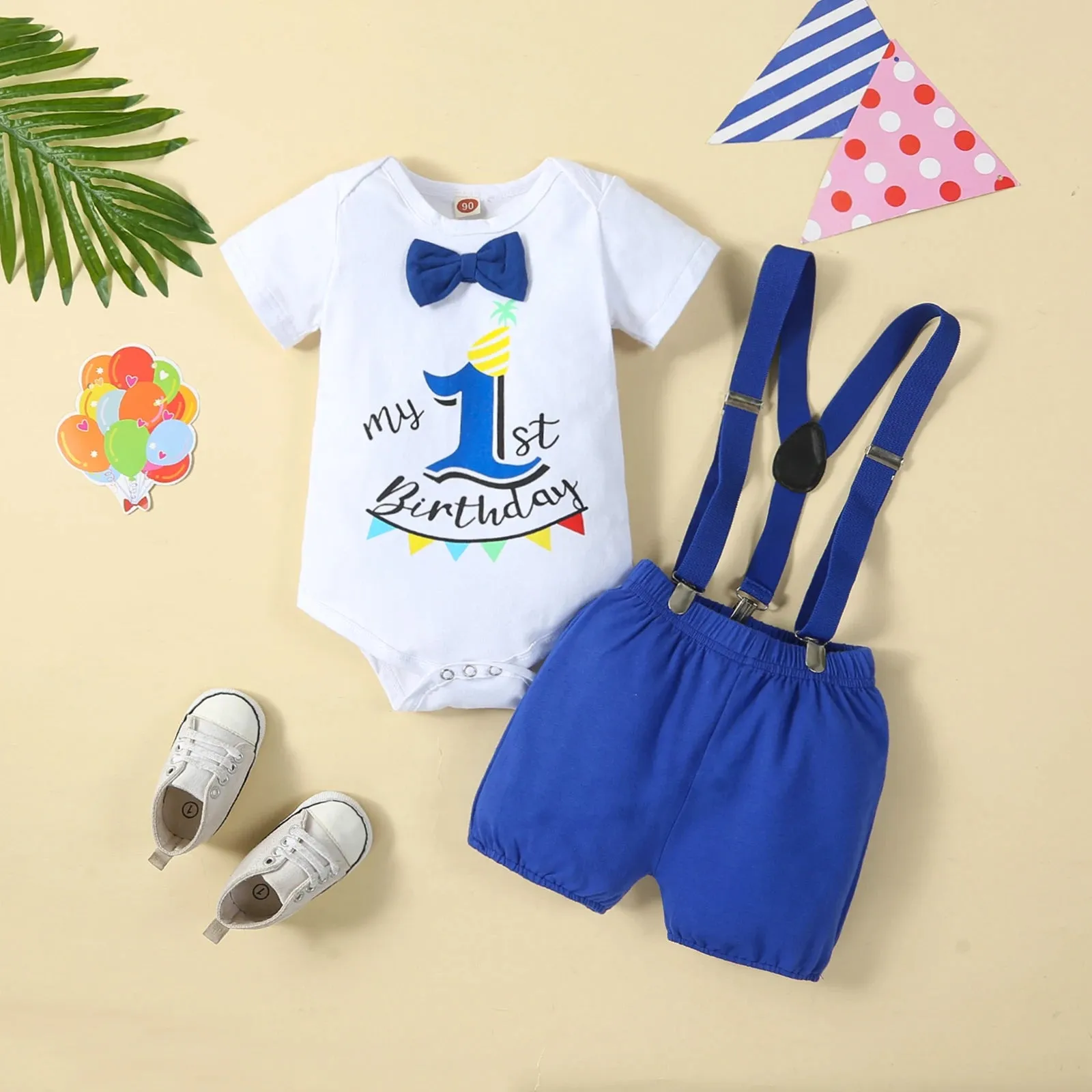 Baby Cake Smash Outfit One Year Birthday Outfit for Boy 2pcs