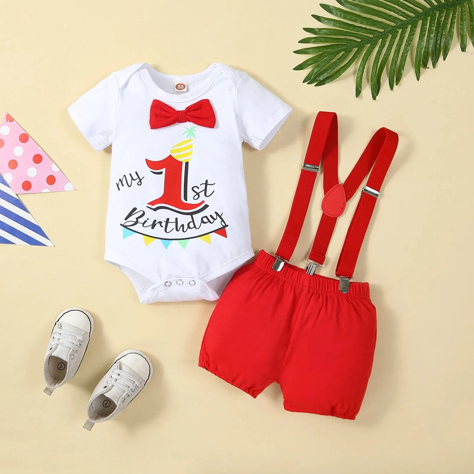 Baby Cake Smash Outfit One Year Birthday Outfit for Boy 2pcs