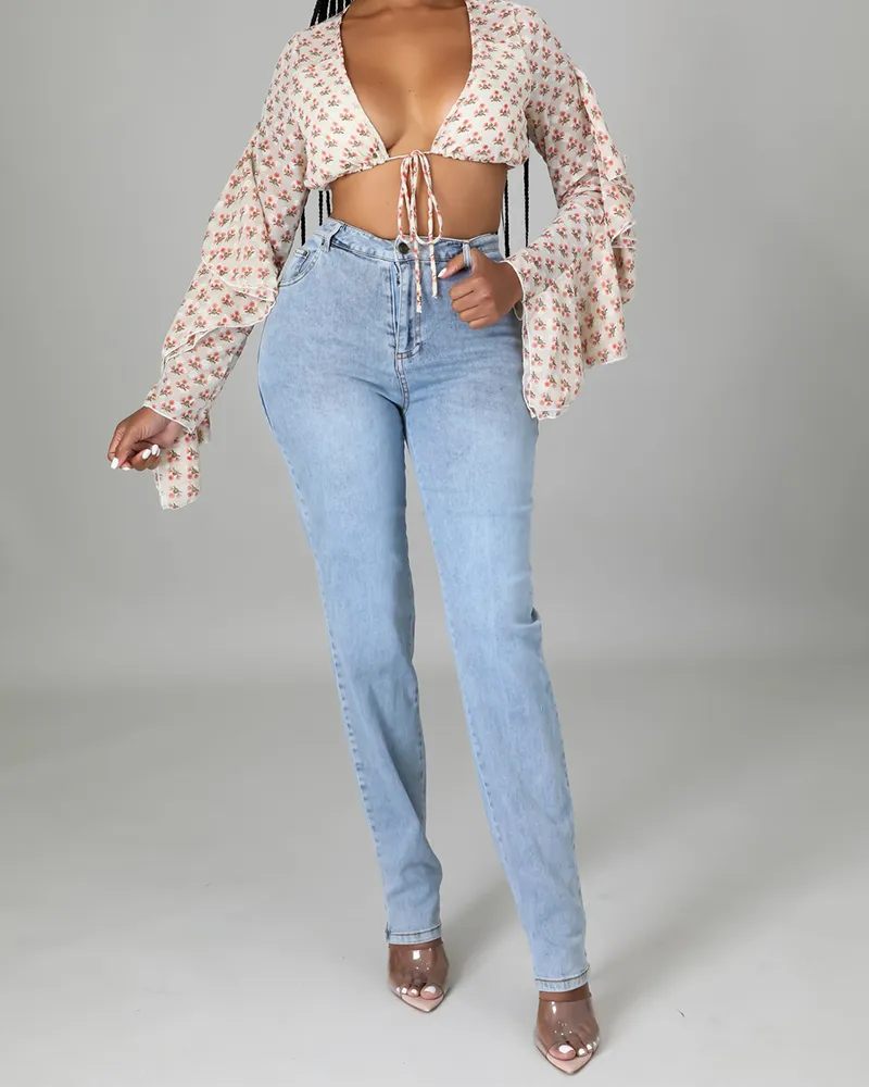 Back Waist Hollow Stretch Jeans