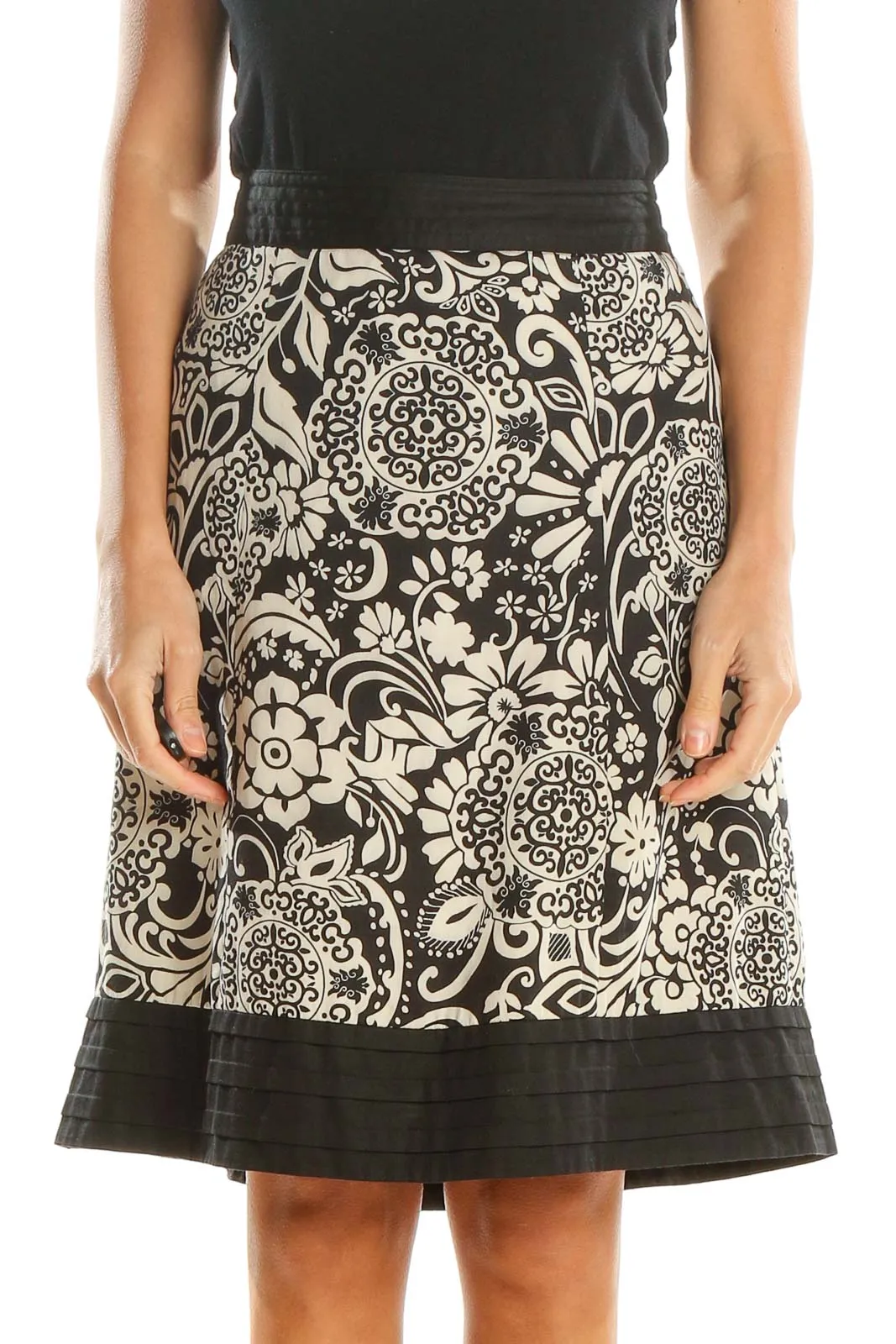 Beige Black Paisley Retro A-Line Skirt