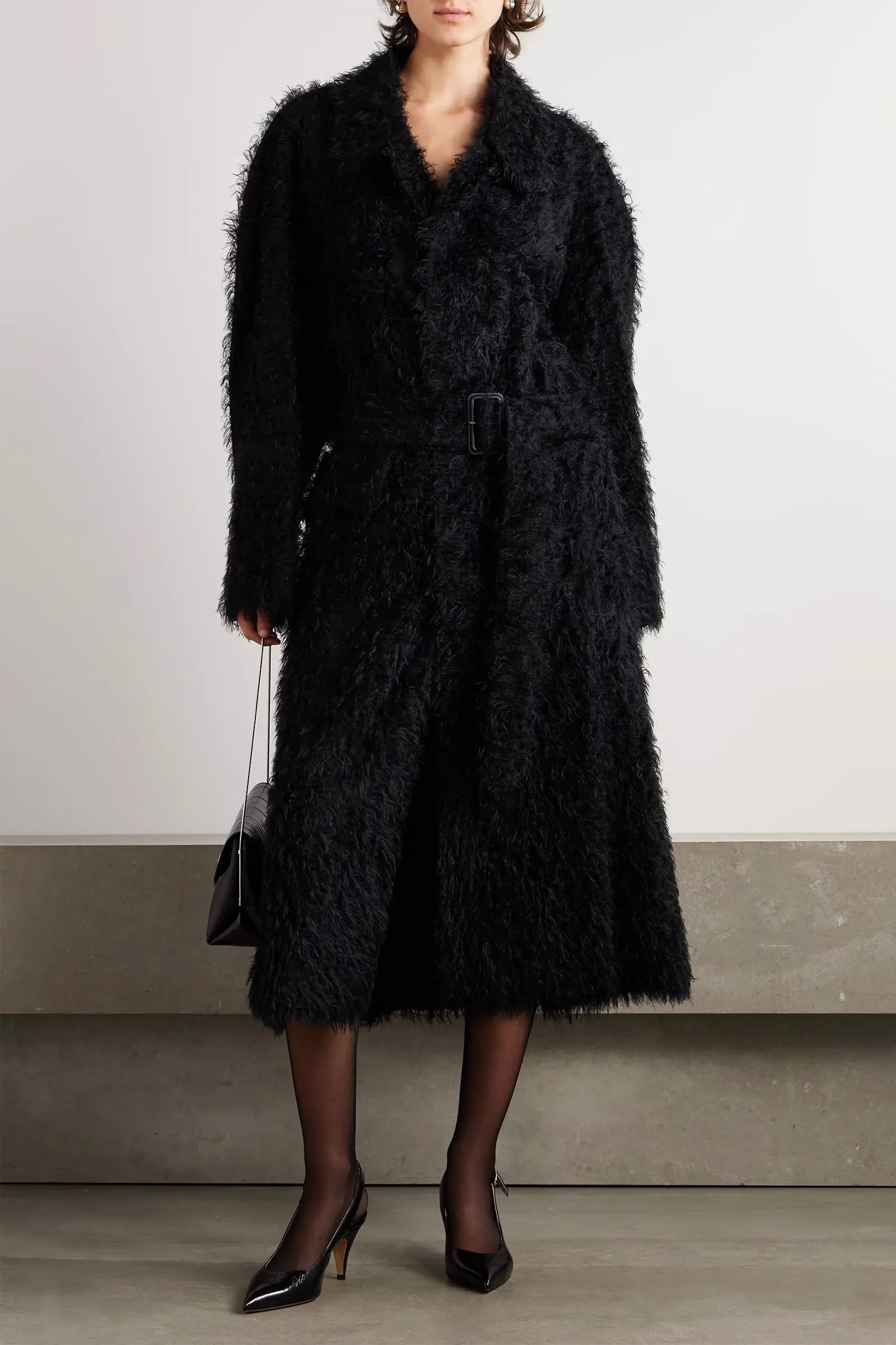 Belted Faux-shearling Coat