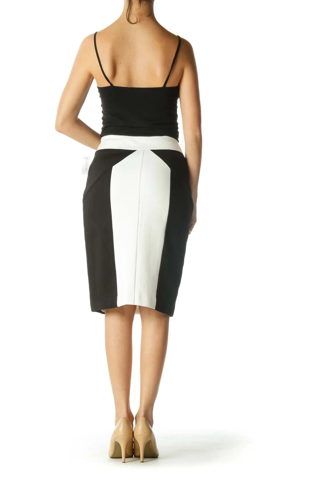 Black and White Color Block Pencil Skirt