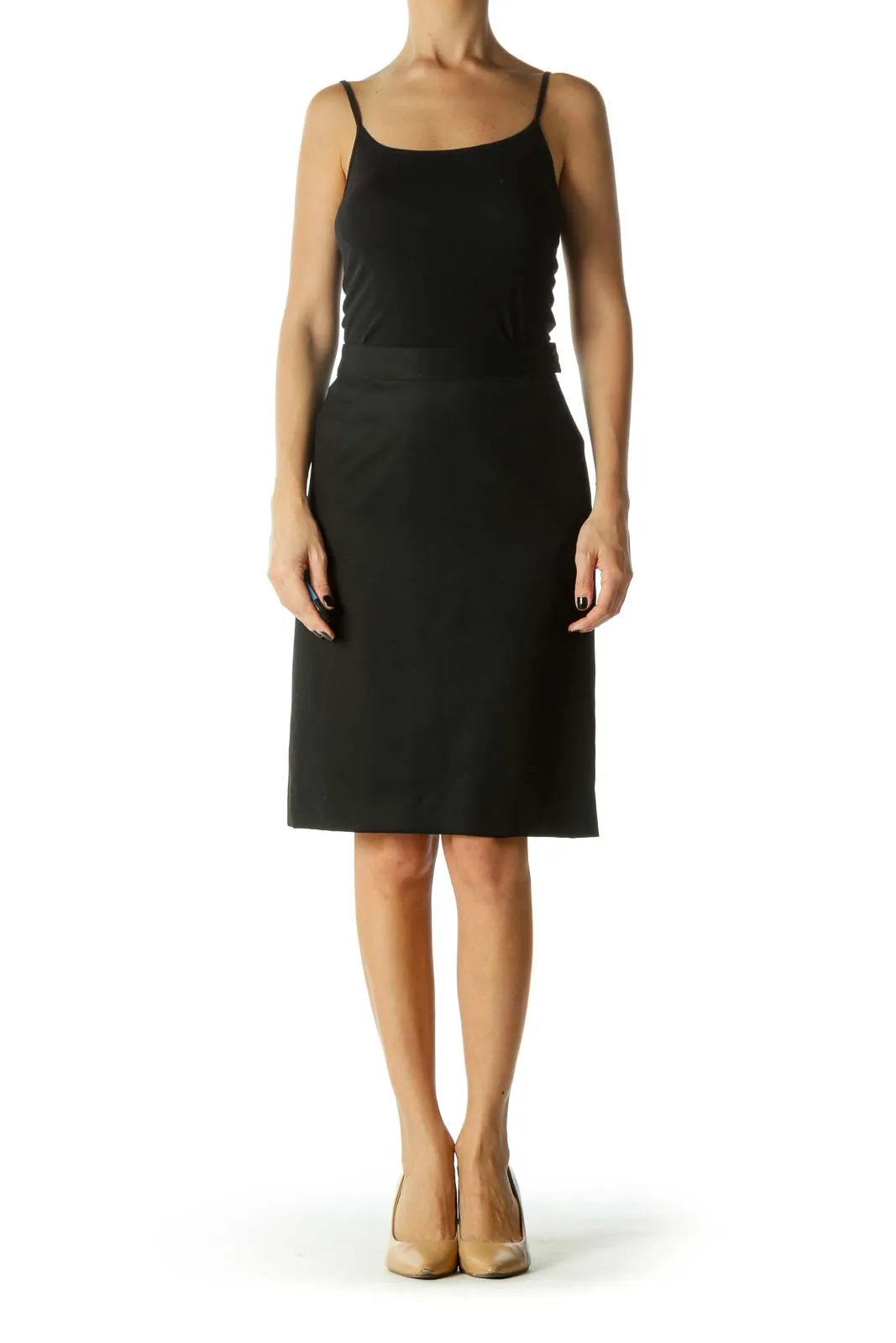 Black Buttoned Slitted Pencil Skirt