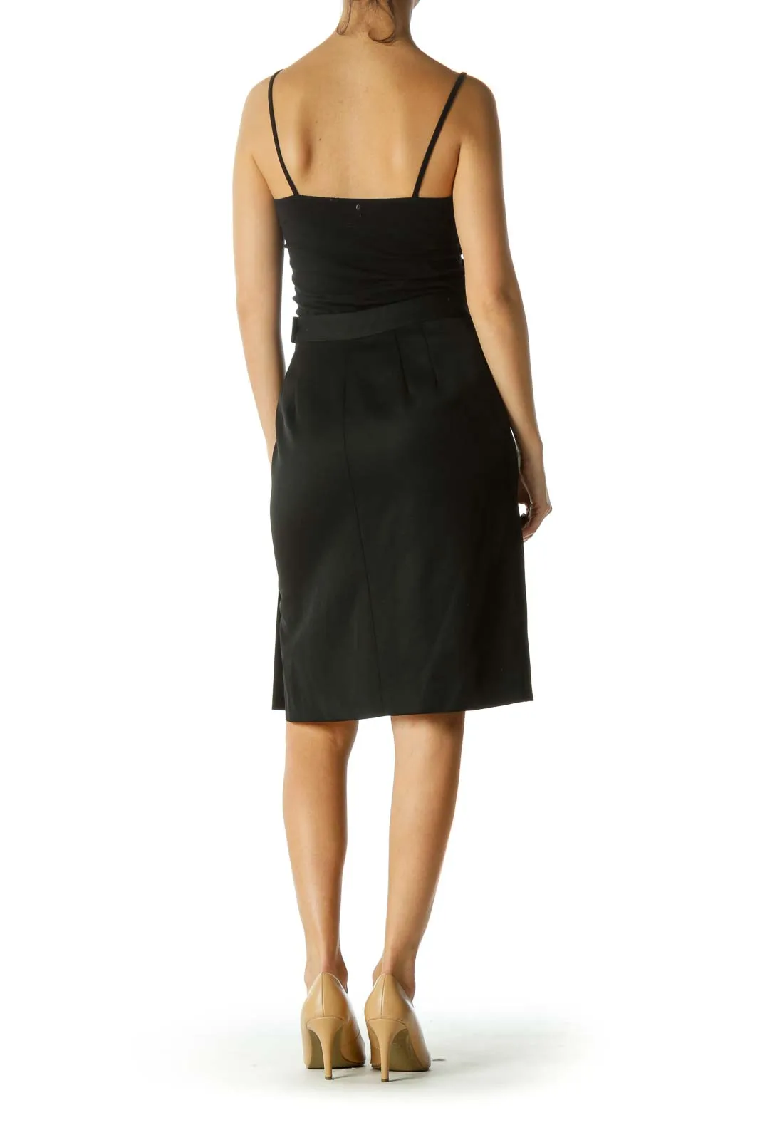 Black Buttoned Slitted Pencil Skirt