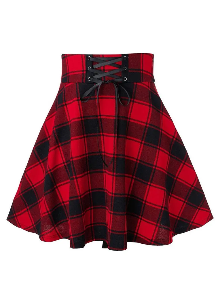 Black Checkered Women Gothic Skirt Women Pleated Plaid Skirts