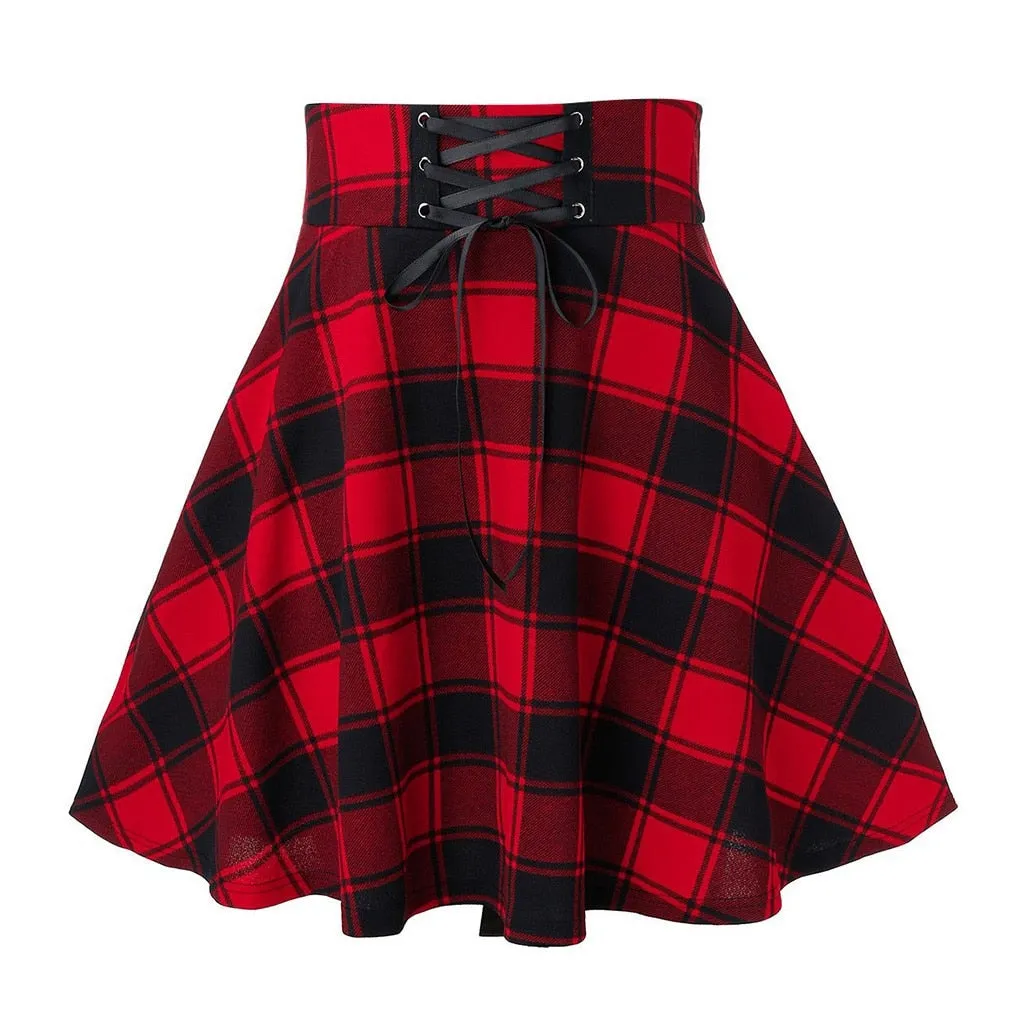 Black Checkered Women Gothic Skirt Women Pleated Plaid Skirts