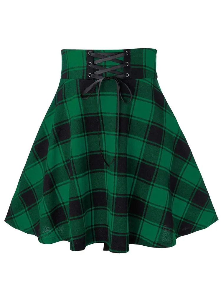 Black Checkered Women Gothic Skirt Women Pleated Plaid Skirts