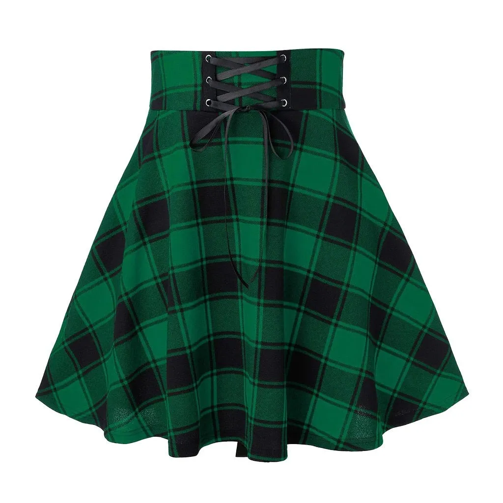 Black Checkered Women Gothic Skirt Women Pleated Plaid Skirts