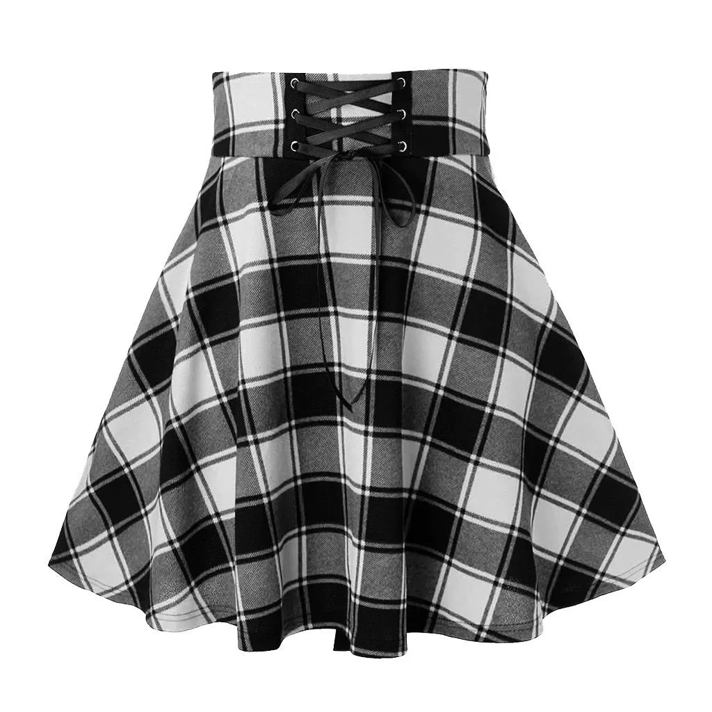 Black Checkered Women Gothic Skirt Women Pleated Plaid Skirts