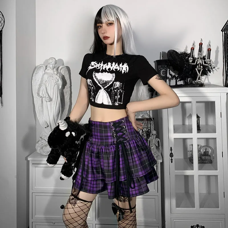 Black Checkered Women Gothic Skirt Women Pleated Plaid Skirts