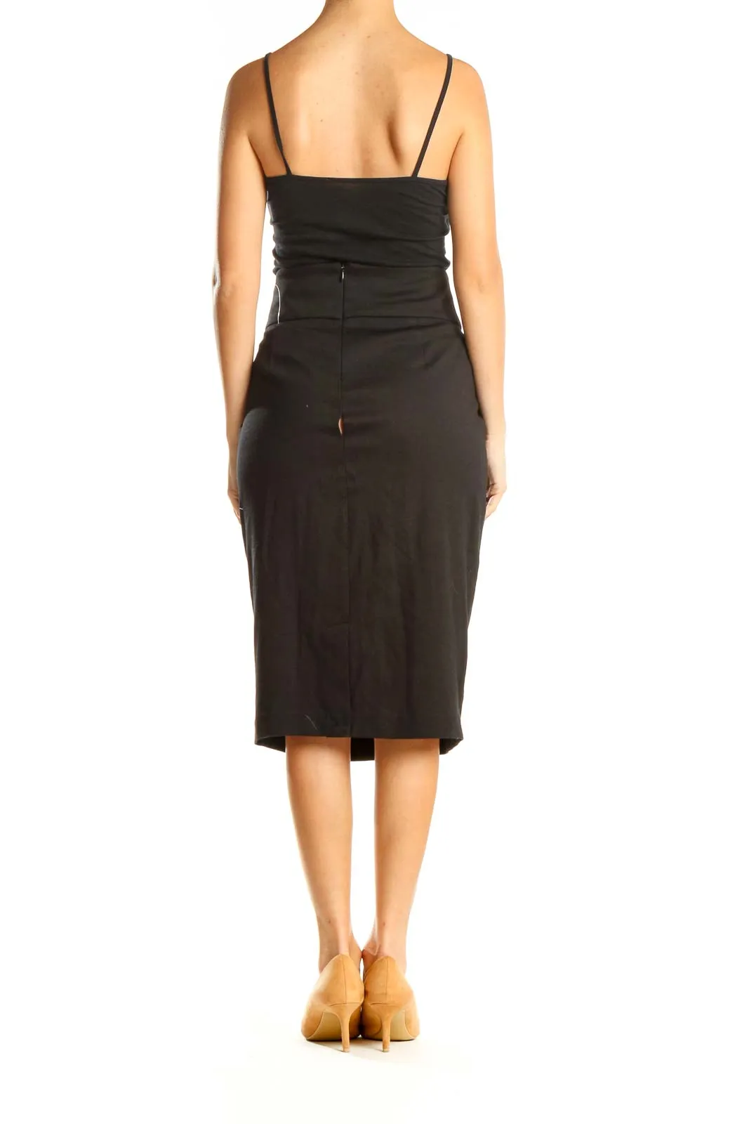 Black Classic Pencil Skirt with Button Detail