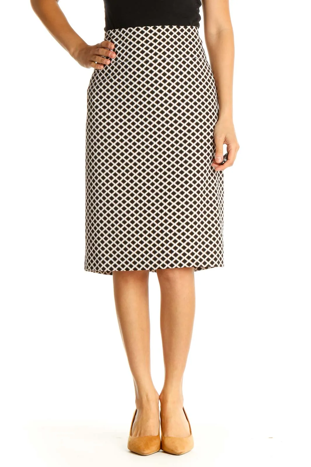 Black Geometric Print Brunch Straight Skirt