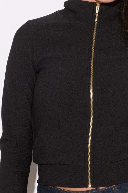 BLACK MOCK NECK LONG SLEEVE JACKET