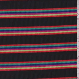 Black Rainbow Stripe Poor Boy Rib Knit Fabric