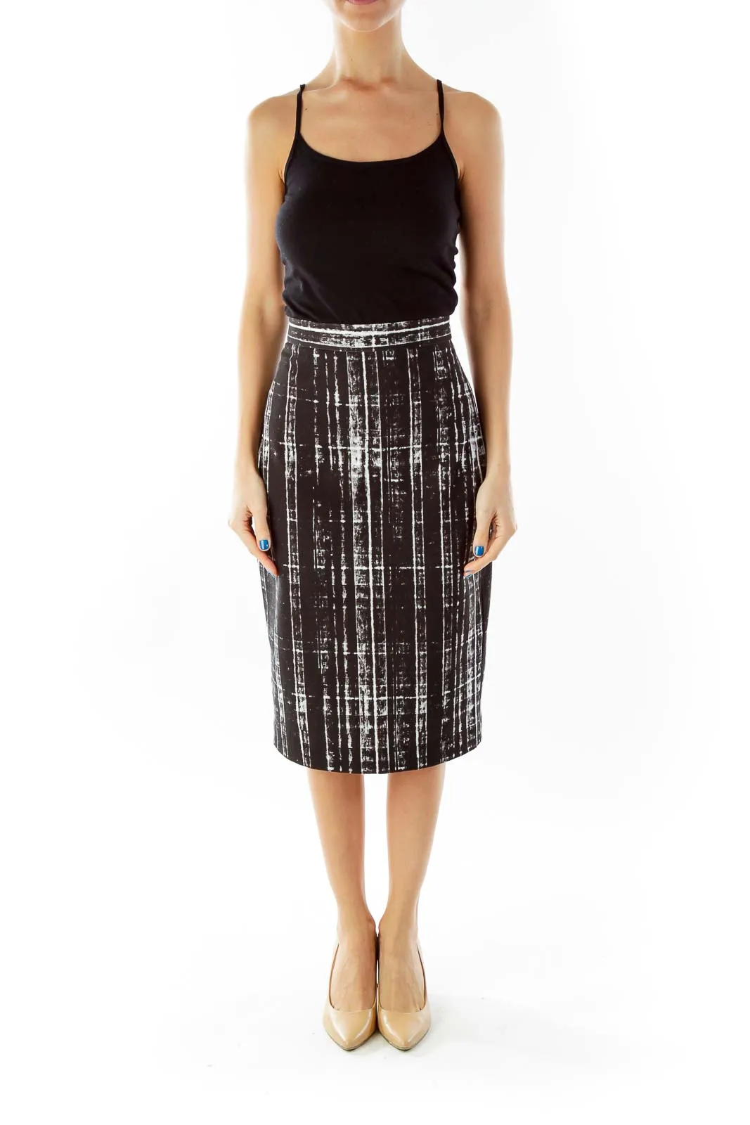 Black White Print Pencil Skirt