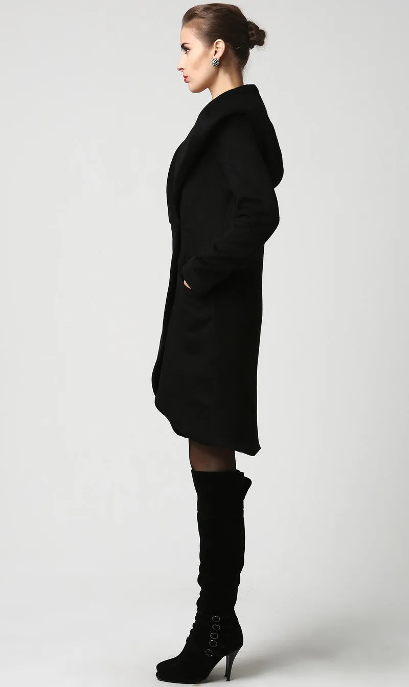 Black wool coat women coat 1124#