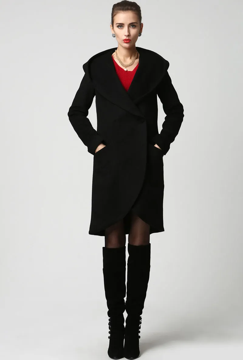 Black wool coat women coat 1124#