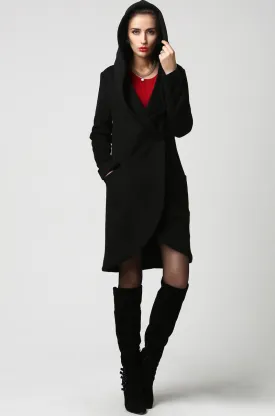 Black wool coat women coat 1124#