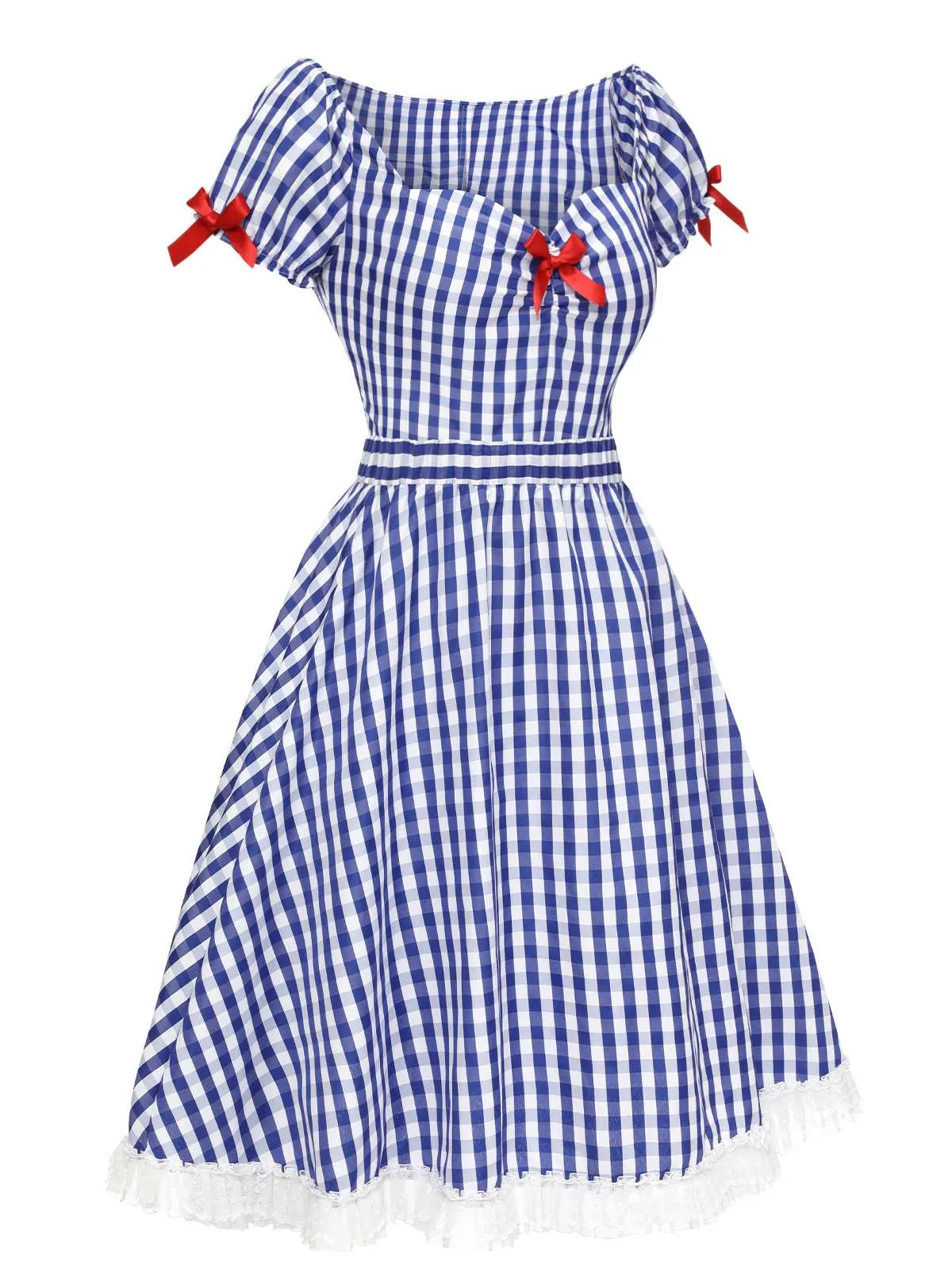 Blue & White 2PCS 1950s Plaid Top & Skirt