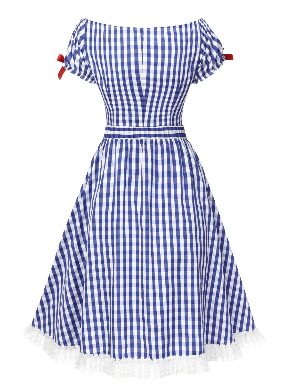 Blue & White 2PCS 1950s Plaid Top & Skirt