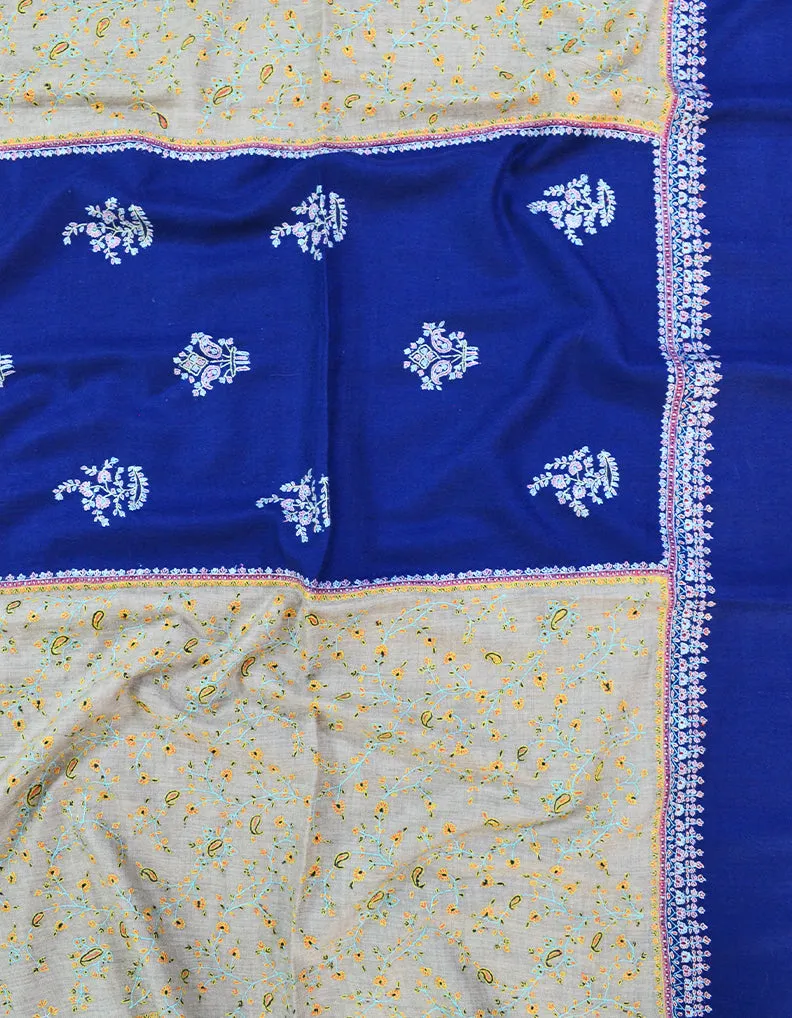 Blue and White Embroidery Pashmina Shawl 7201