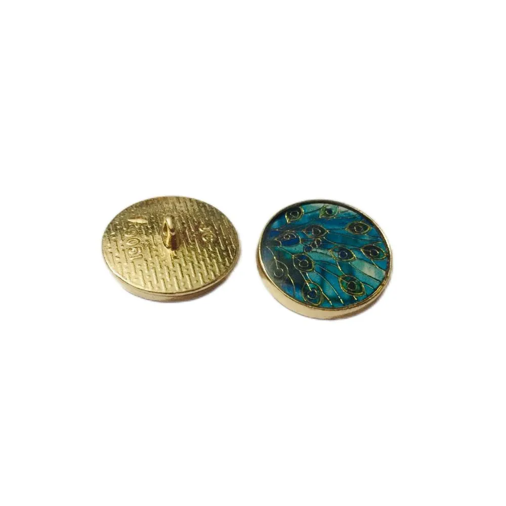 Blue Feather Designer Metal Buttons