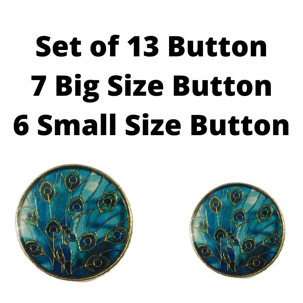 Blue Feather Designer Metal Buttons