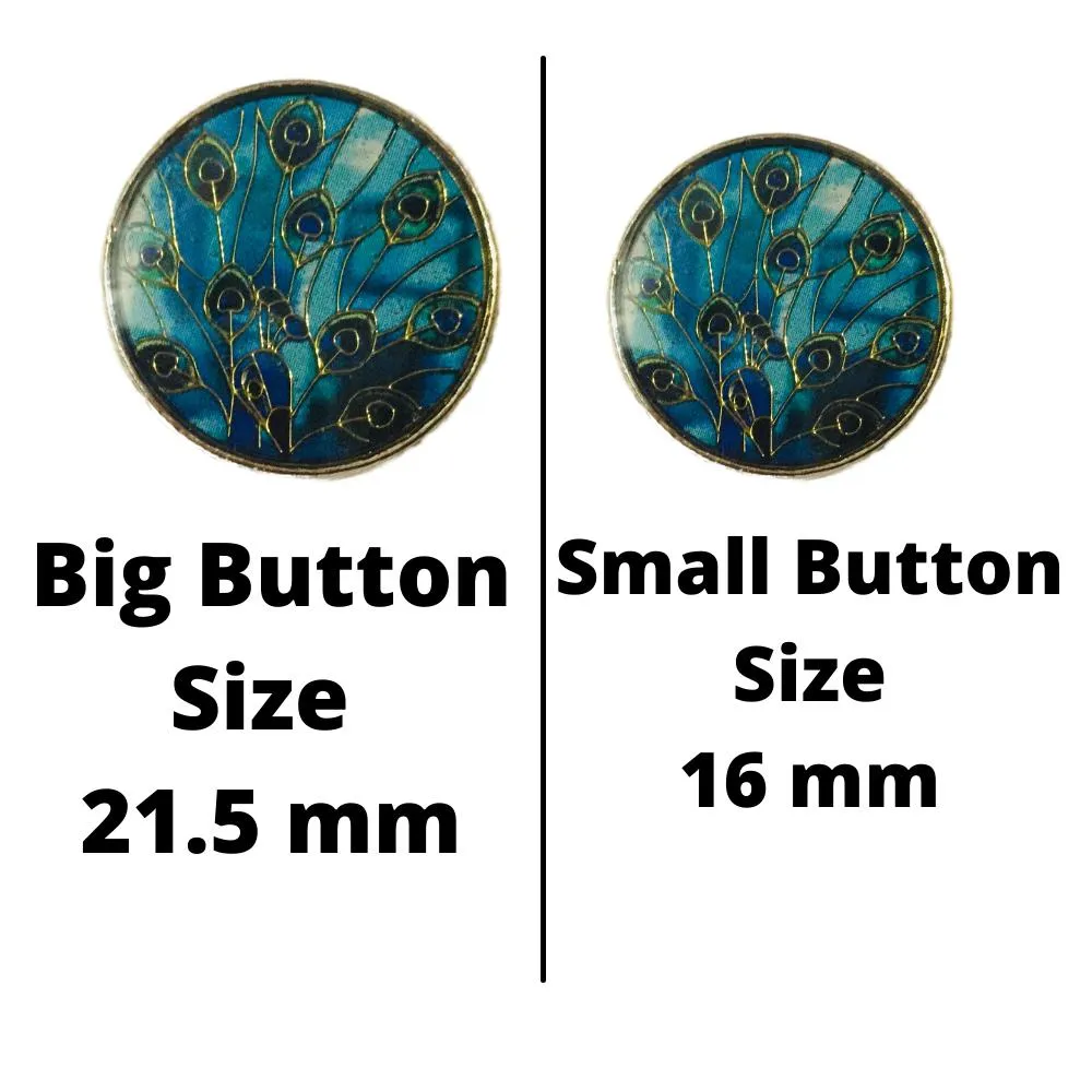 Blue Feather Designer Metal Buttons