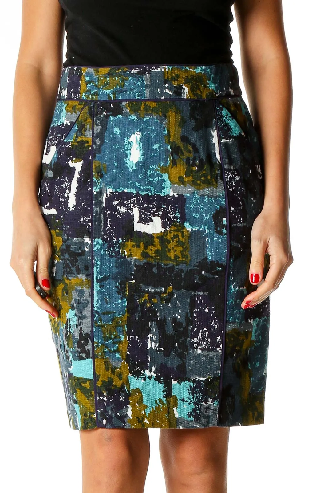 Blue Printed Brunch Pencil Skirt