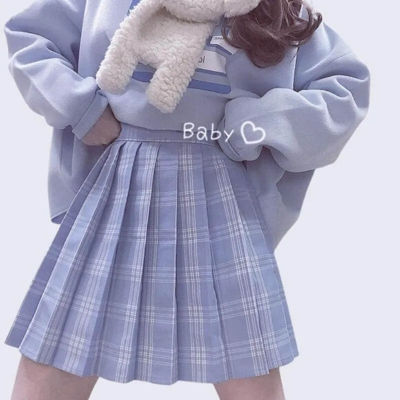 [Blue Purple] JK vintage plaid seifuku uniform skirt