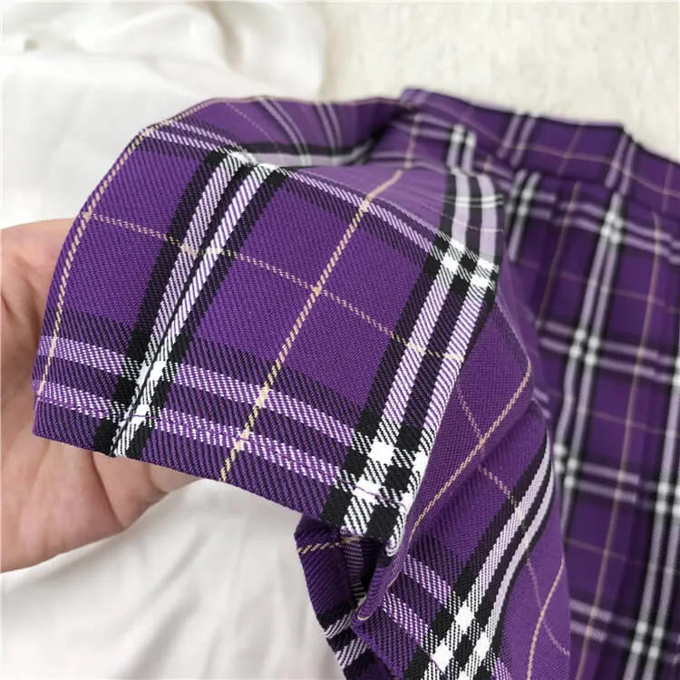 [Blue Purple] JK vintage plaid seifuku uniform skirt