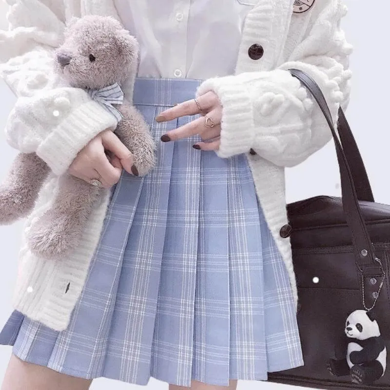 [Blue Purple] JK vintage plaid seifuku uniform skirt