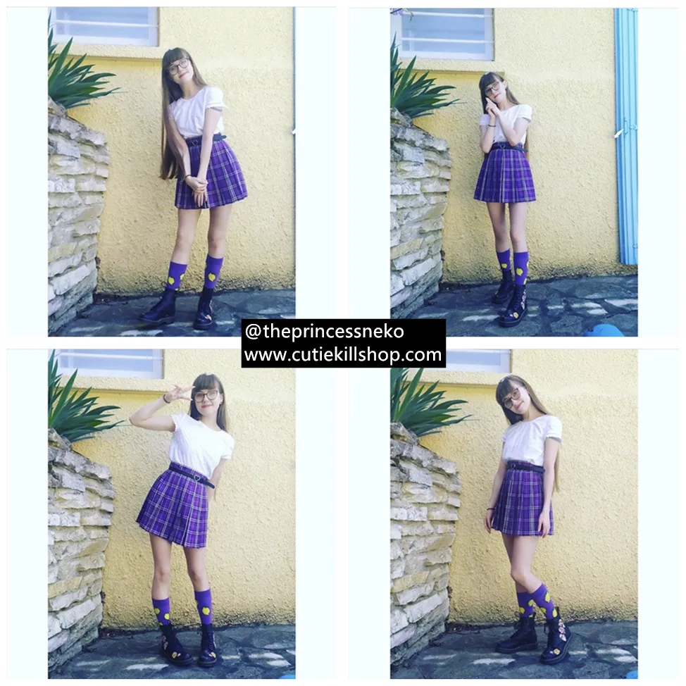 [Blue Purple] JK vintage plaid seifuku uniform skirt