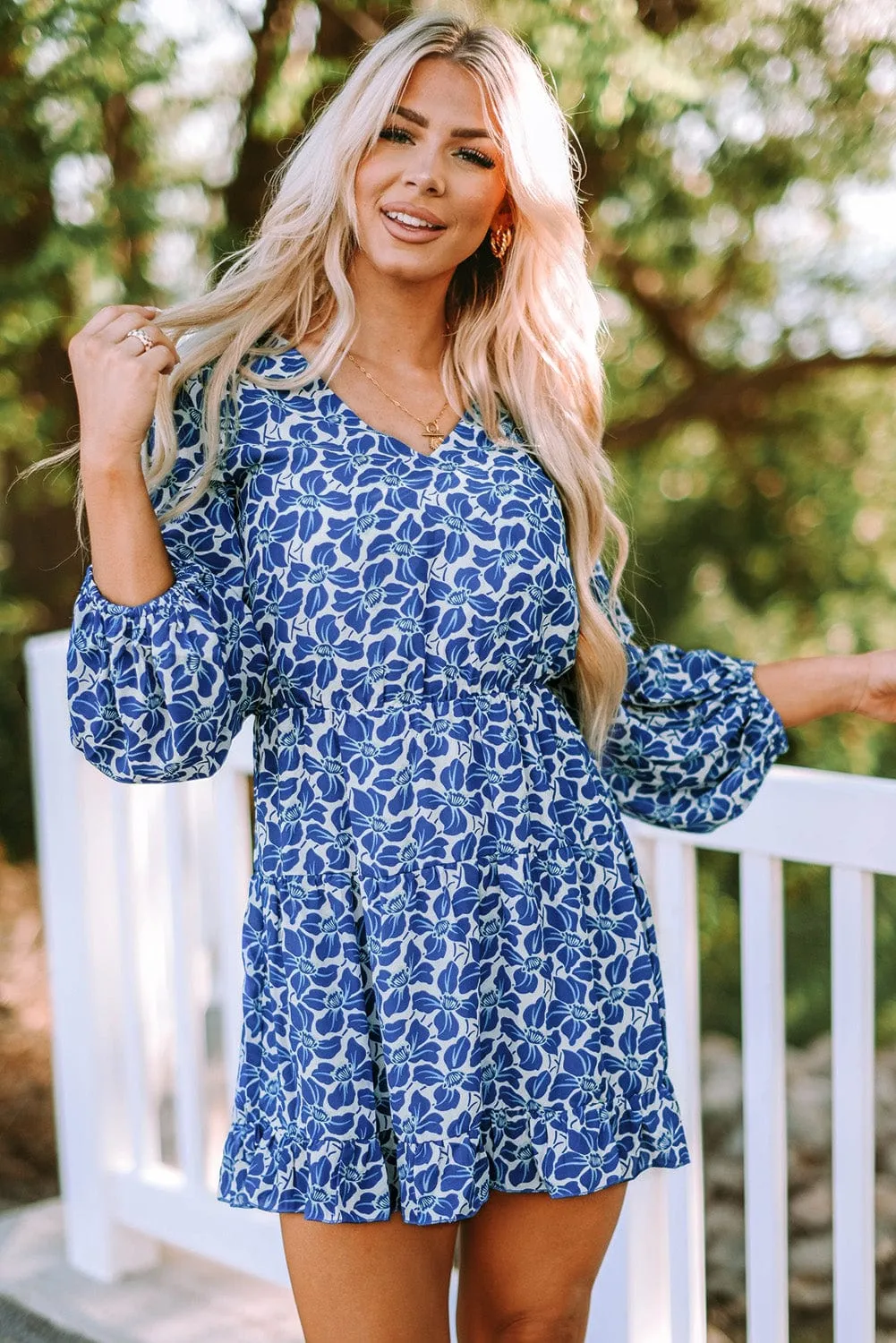 Boho Floral Lantern Sleeve Tunic Dress for a Radiant Summer Look