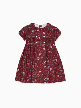 Burgundy Floral Arcadia Girl Hand-Smocked Dress