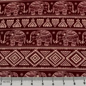 Burgundy Tribal Elephant Animal Cotton Print